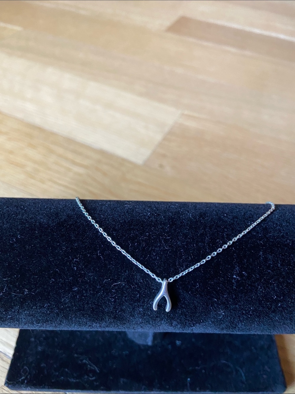 Wishbone Make A Wish Necklace w/ Lucky Charm Silvertone 16” Good Luck